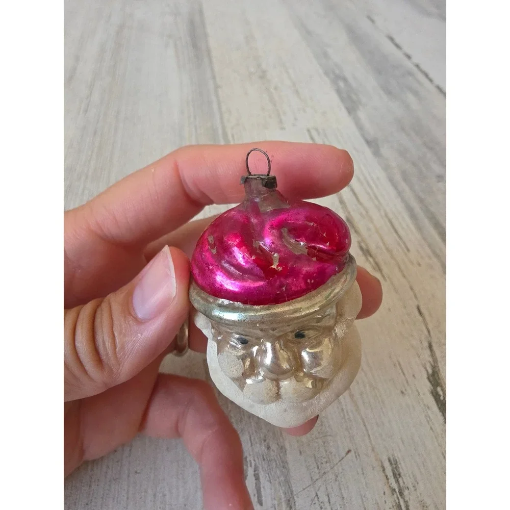 Antique Santa bust glass ornament Mercury cap Xmas tree